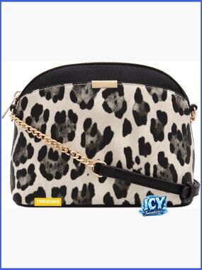 Faux Leather Leopard Print Dome Crossbody Bag with Adjustable Strap